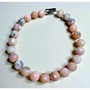 Pink Peruvian Opal Necklace Large Sterling Toggle Clasp Statement Jewelry 16"